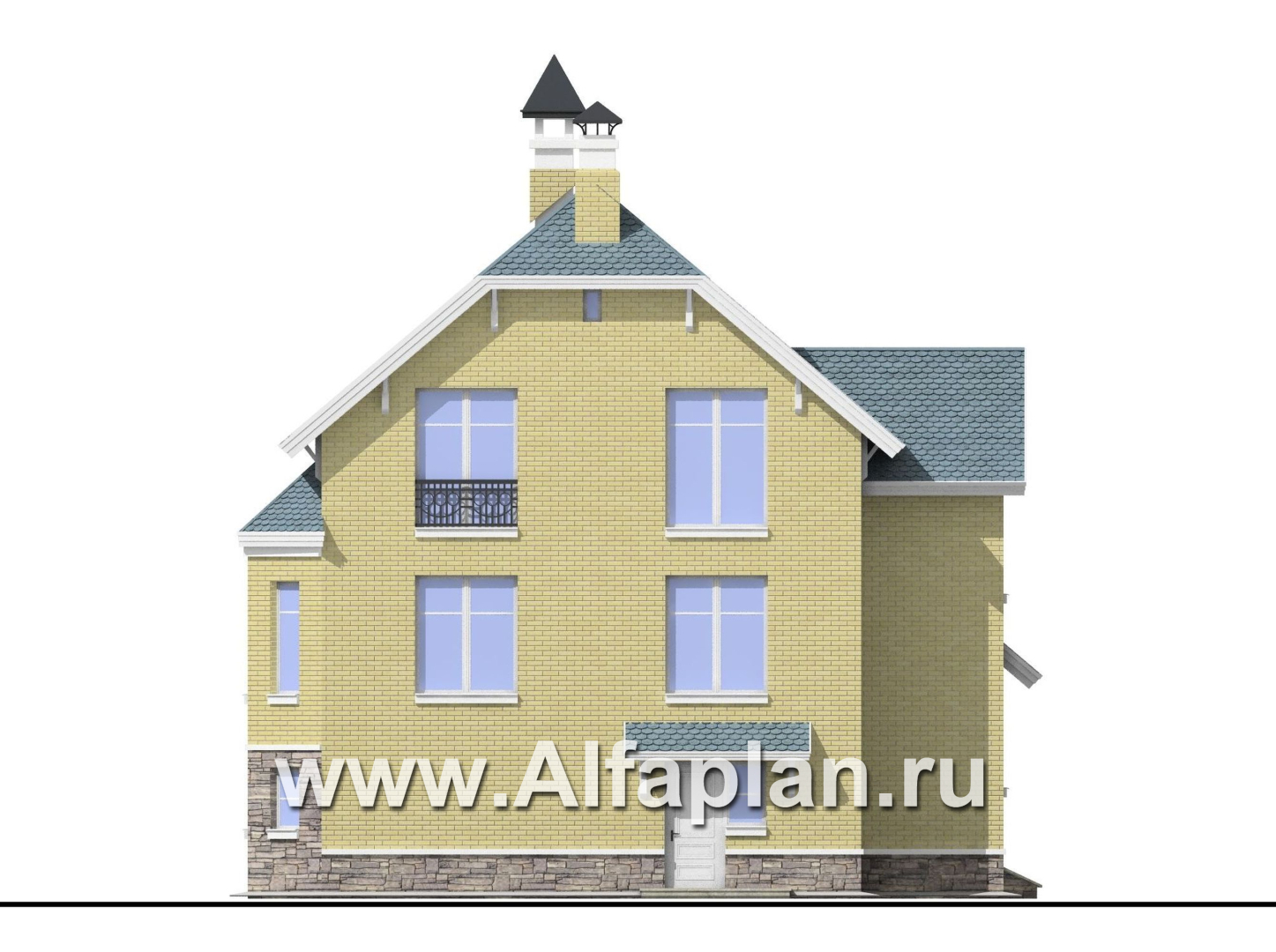 Проекты домов Альфаплан - «Корвет» -проект трехэтажного дома, с гаражом на 1 авто и спортзалом в цоколе, с эркером - изображение фасада №4