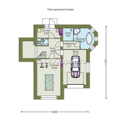 Проекты домов Альфаплан - «Корвет» -проект трехэтажного дома, с гаражом на 1 авто и спортзалом в цоколе, с эркером - превью плана проекта №1