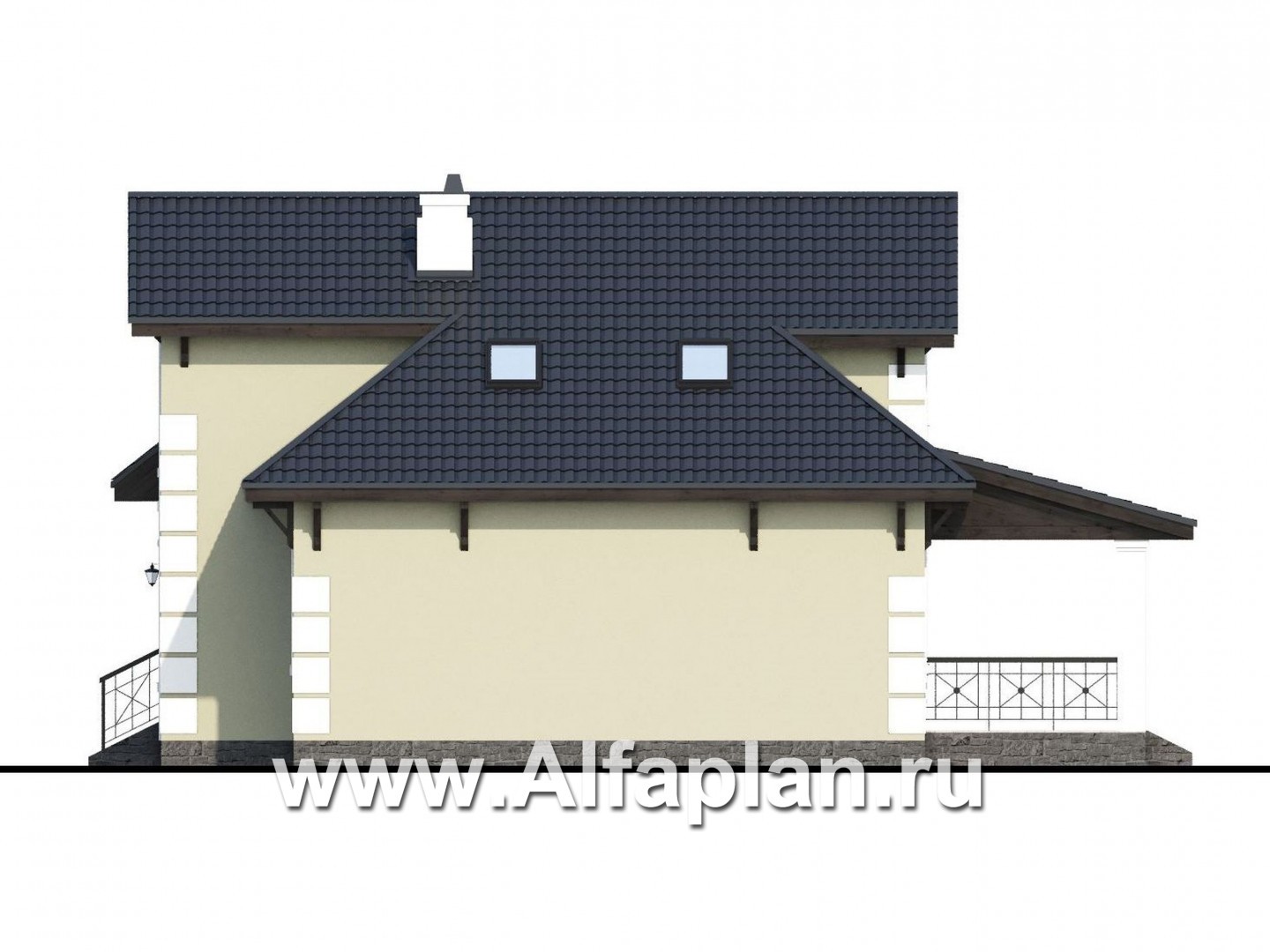 Проекты домов Альфаплан - «Простоквашино» - дом для маленького участка с жилой мансардой - изображение фасада №2