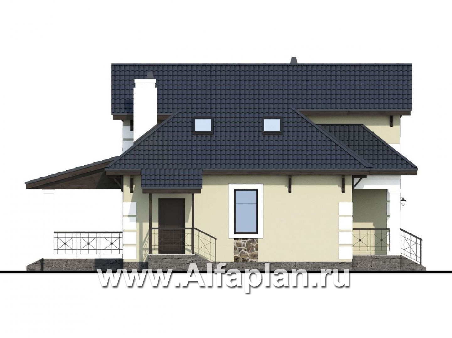 Проекты домов Альфаплан - «Простоквашино» - дом для маленького участка с жилой мансардой - изображение фасада №3