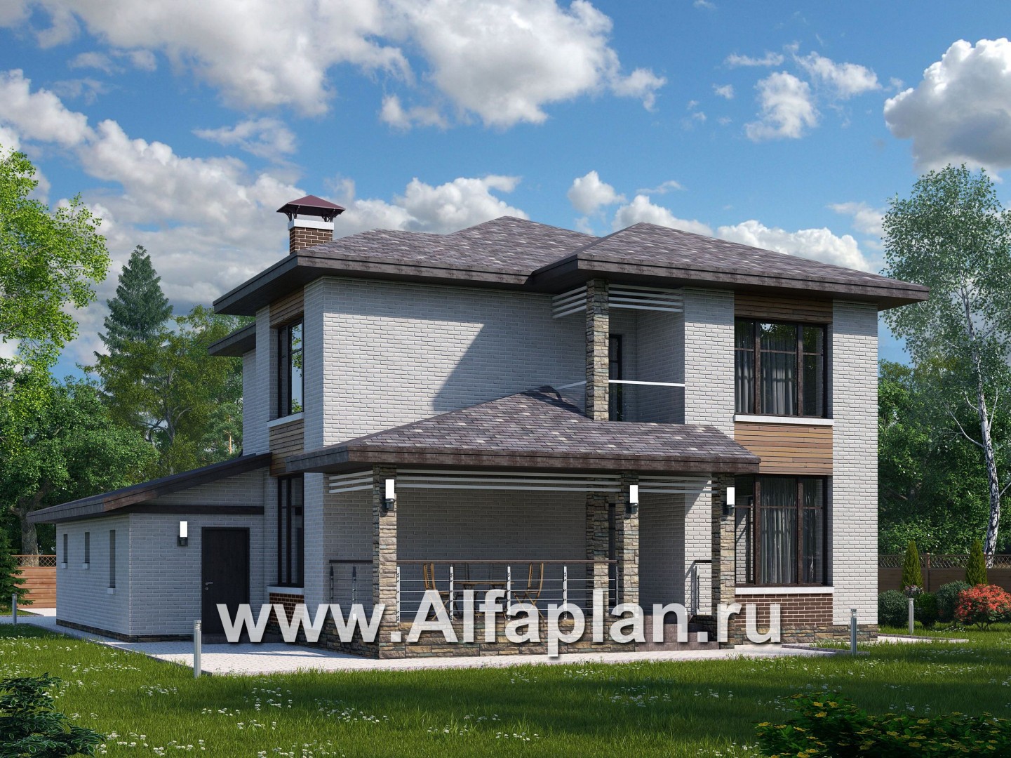 Проекты домов Альфаплан - «Эридан» - современный стильный дом с террасой и гаражом - дополнительное изображение №1