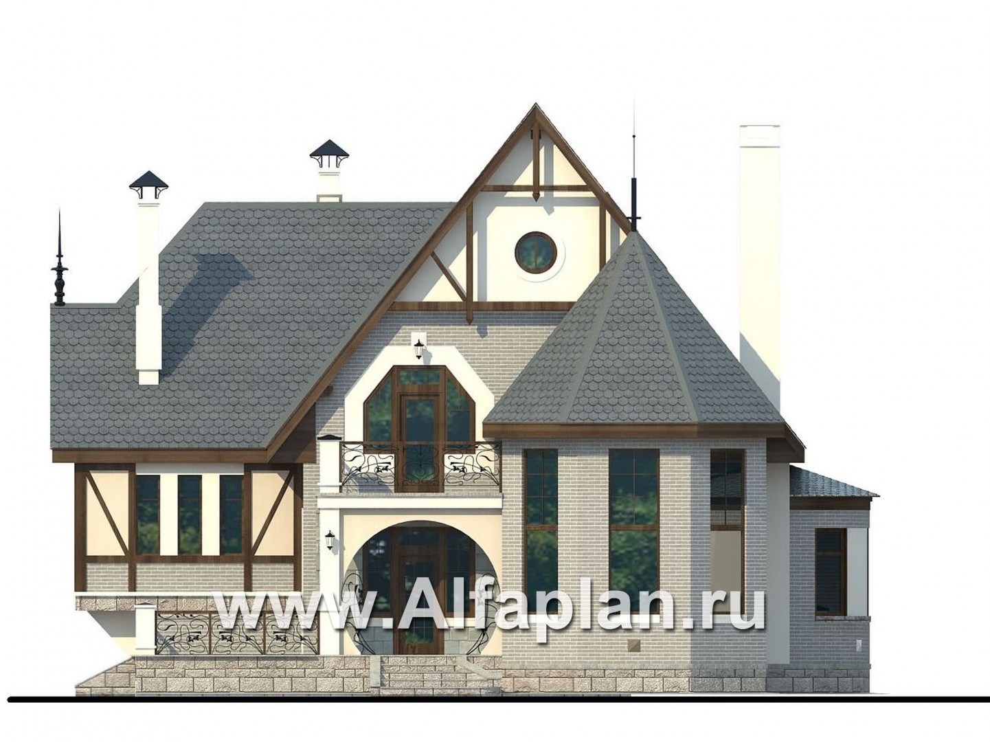 Проекты домов Альфаплан - «Пенаты» - дом с богатой живописной архитектурой - изображение фасада №1