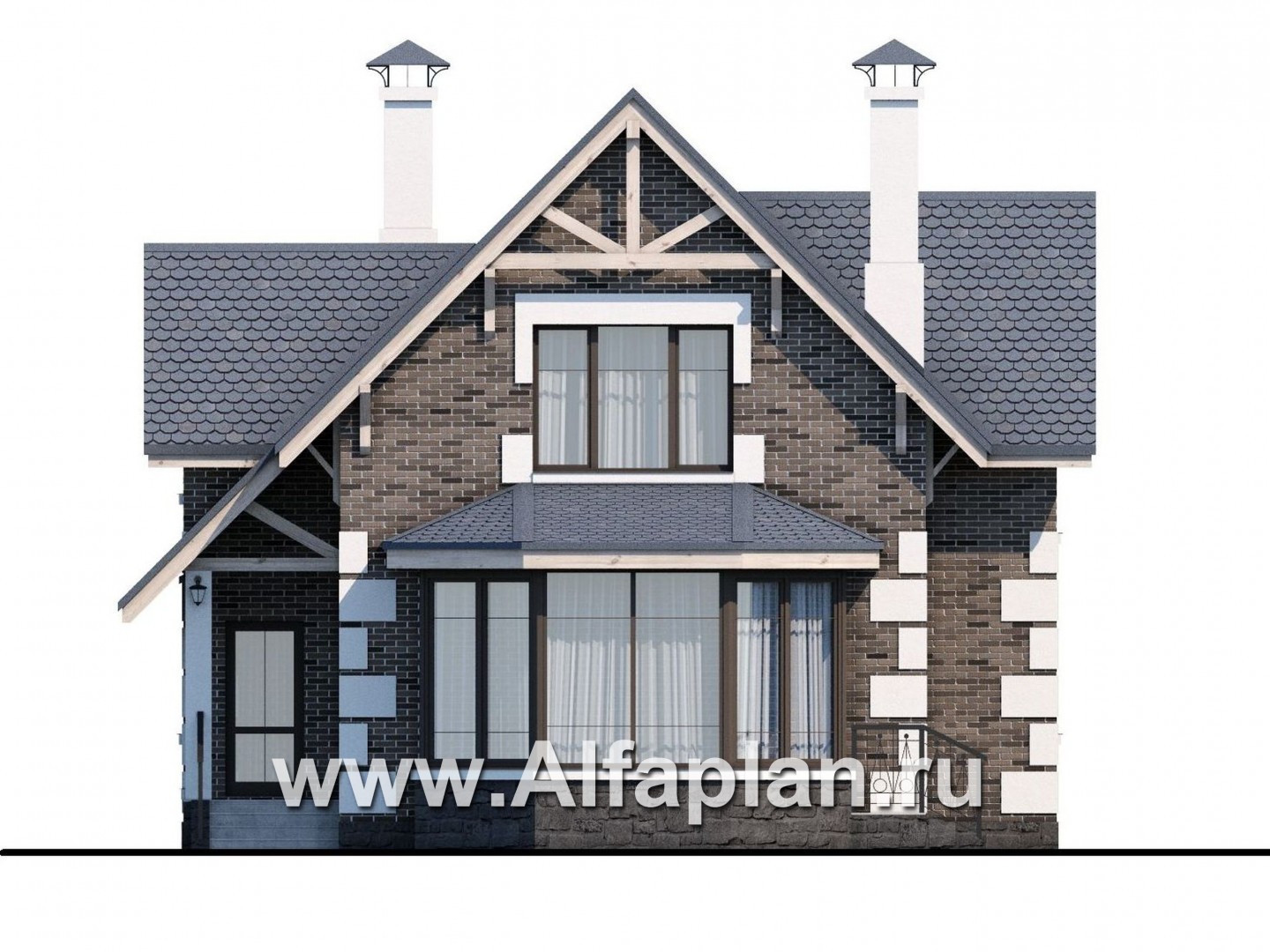 Проекты домов Альфаплан - «Малая Родина» - компактный дом с красивой верандой - изображение фасада №1