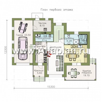 Проекты домов Альфаплан - «Модерн» - изящный коттедж с гаражом в стиле Серебряного века - превью плана проекта №1