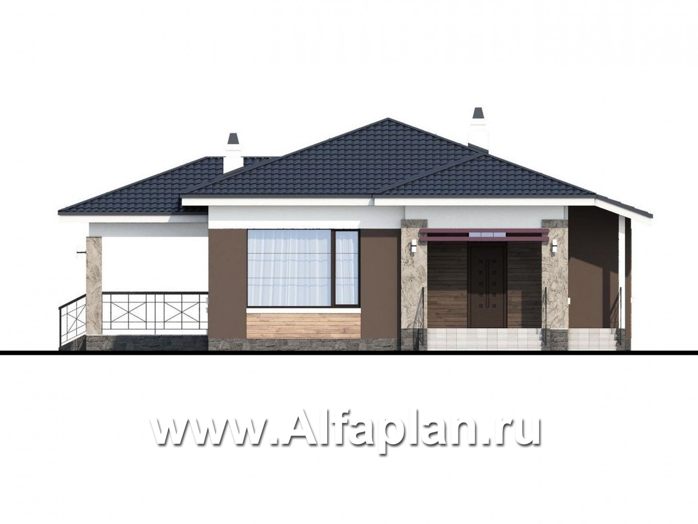 Проекты домов Альфаплан - «Ариадна» - одноэтажный дом для узкого участка - изображение фасада №1