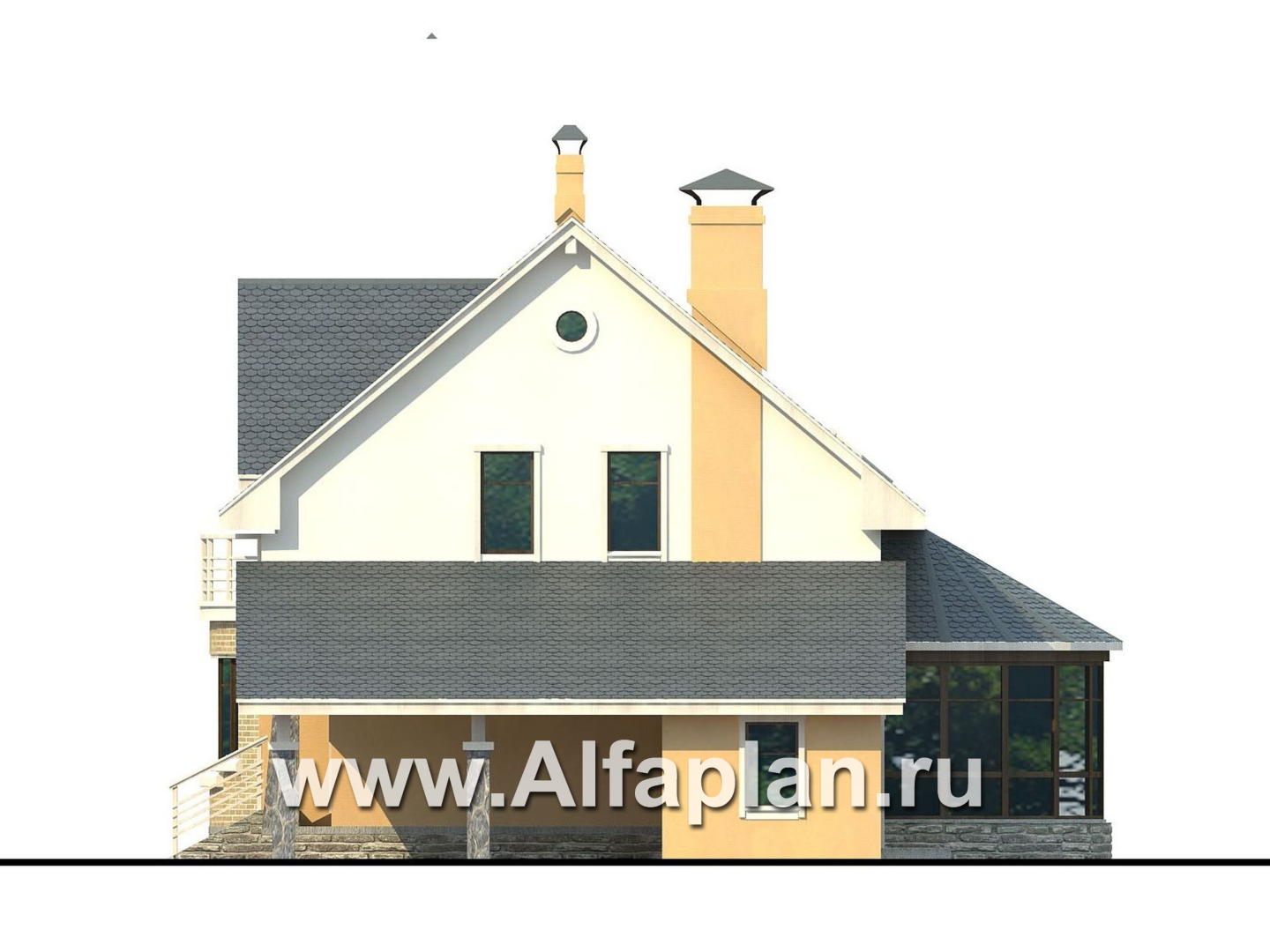 Проекты домов Альфаплан - Дом из газобетона «Боген» с полукруглой гостиной - изображение фасада №2