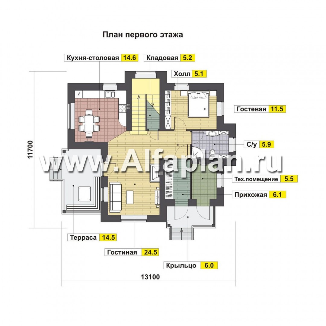 Проекты домов Альфаплан - Современный комфортабельный коттедж - план проекта №1