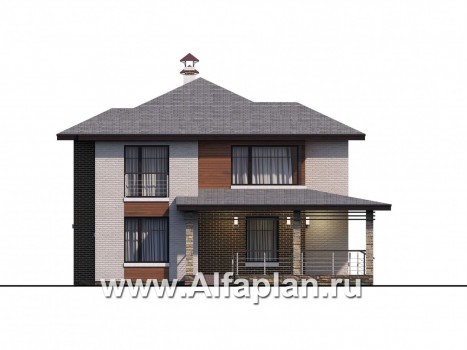 Проекты домов Альфаплан - «Квантум» - современный двухэтажный дом с большой террасой - превью фасада №1