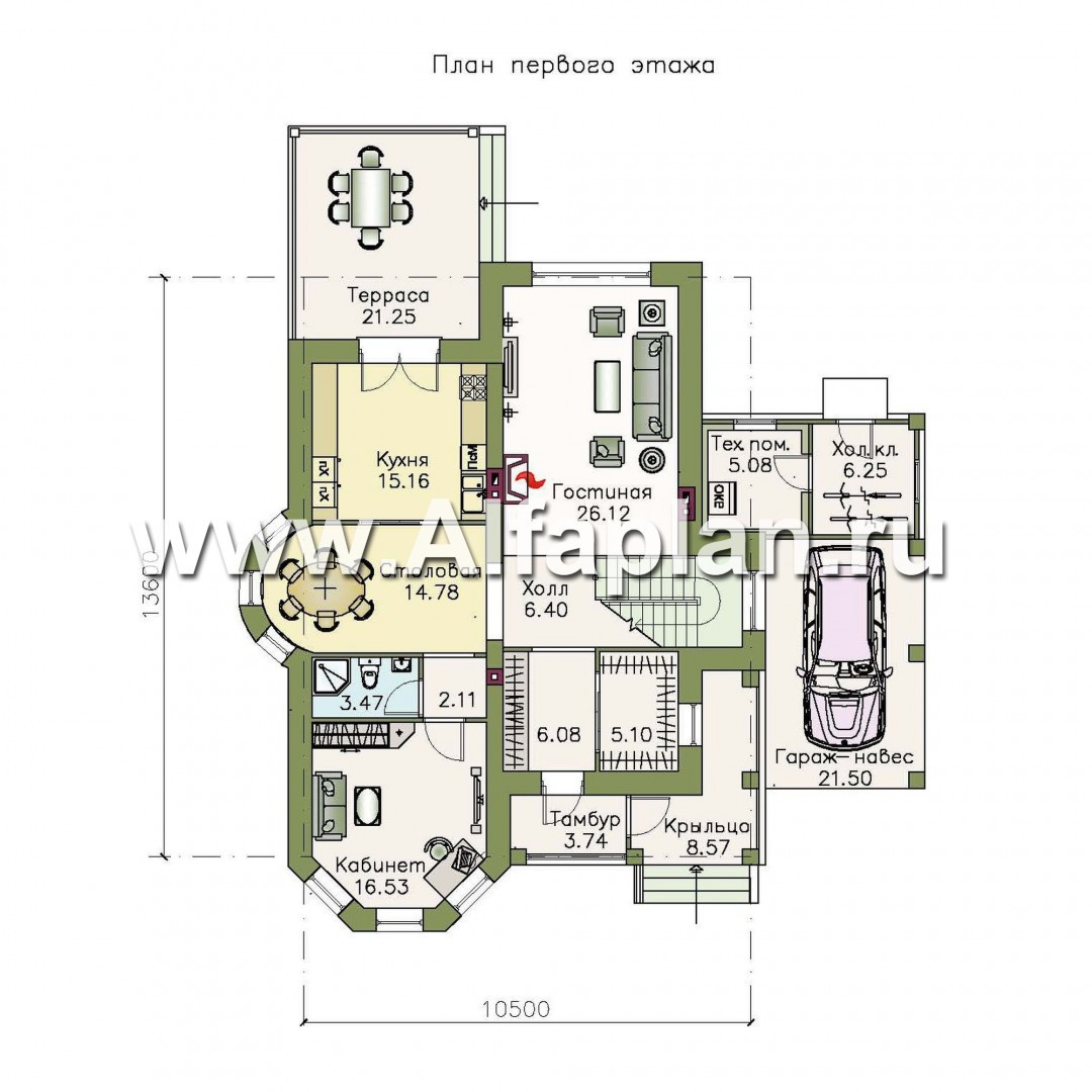 Проекты домов Альфаплан - «Эллада» - компактный особняк --навесом - изображение плана проекта №1