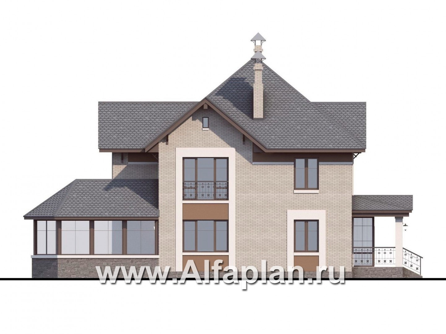 Проекты домов Альфаплан - «Львиное сердце» - загородный коттедж с просторной верандой - изображение фасада №3