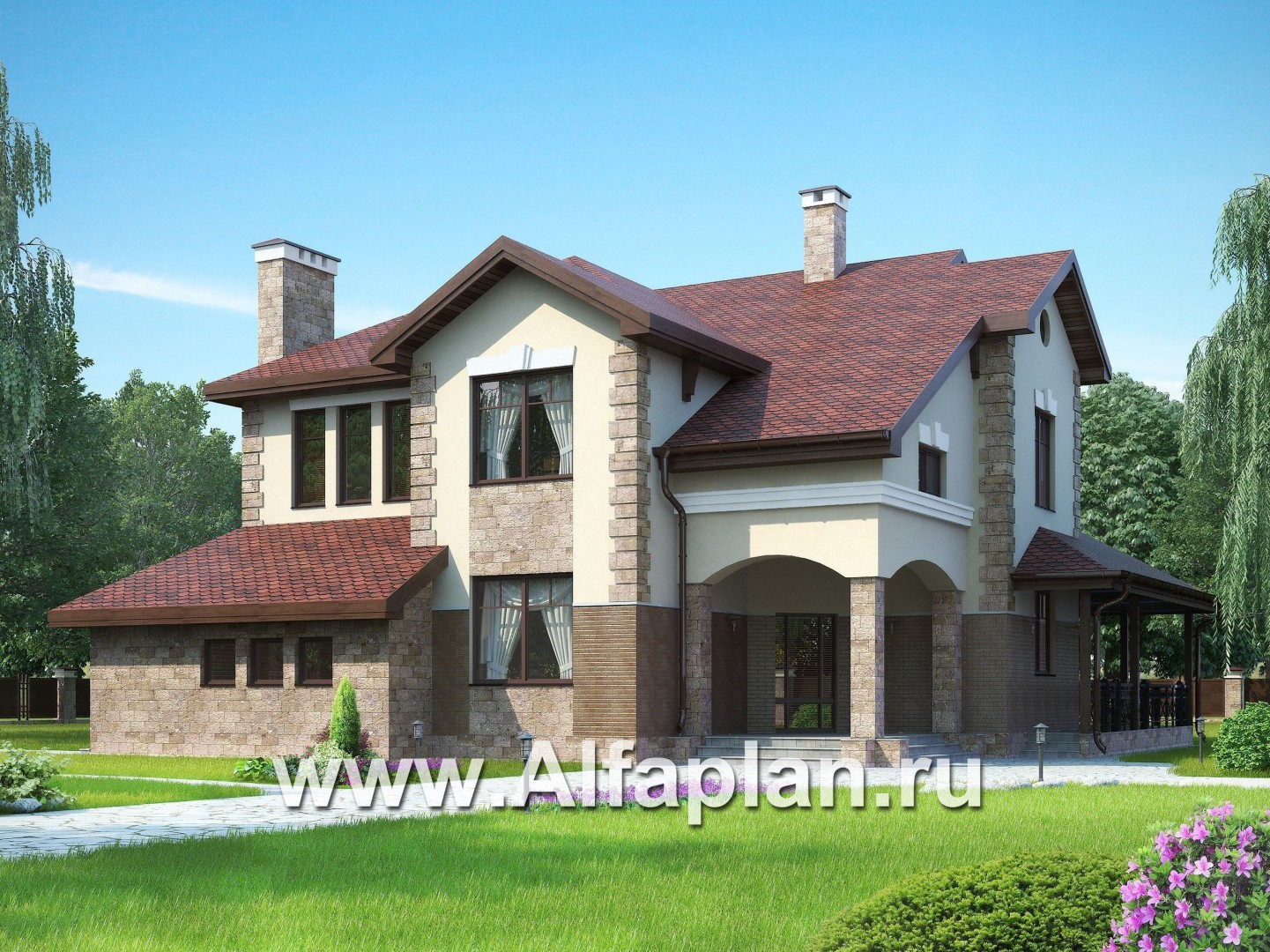 Проекты домов Альфаплан - Двуxэтажный дом с комфортной планировкой - основное изображение