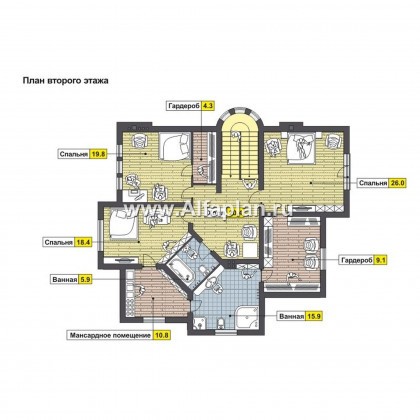 Проекты домов Альфаплан - Двуxэтажный дом с комфортной планировкой - превью плана проекта №2