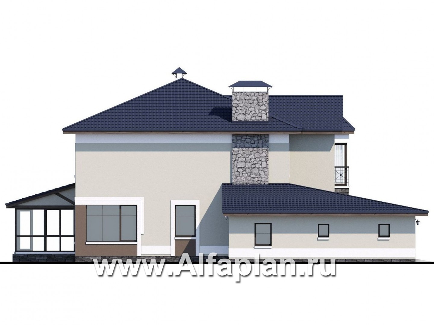 Проекты домов Альфаплан - «Диадема»- респектабельный коттедж с большим гаражом - изображение фасада №3