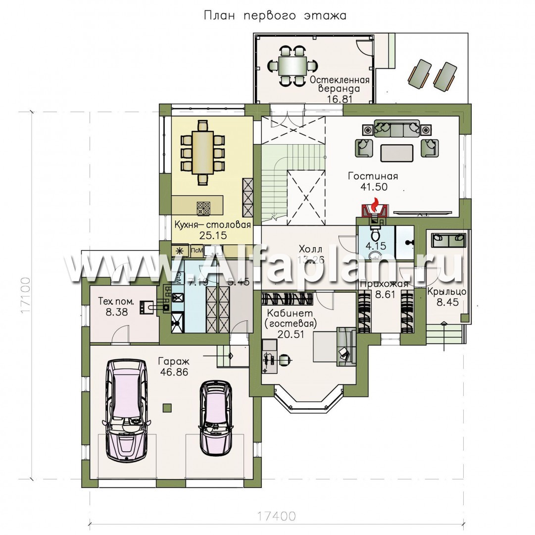 Проекты домов Альфаплан - «Диадема»- респектабельный коттедж с большим гаражом - изображение плана проекта №1