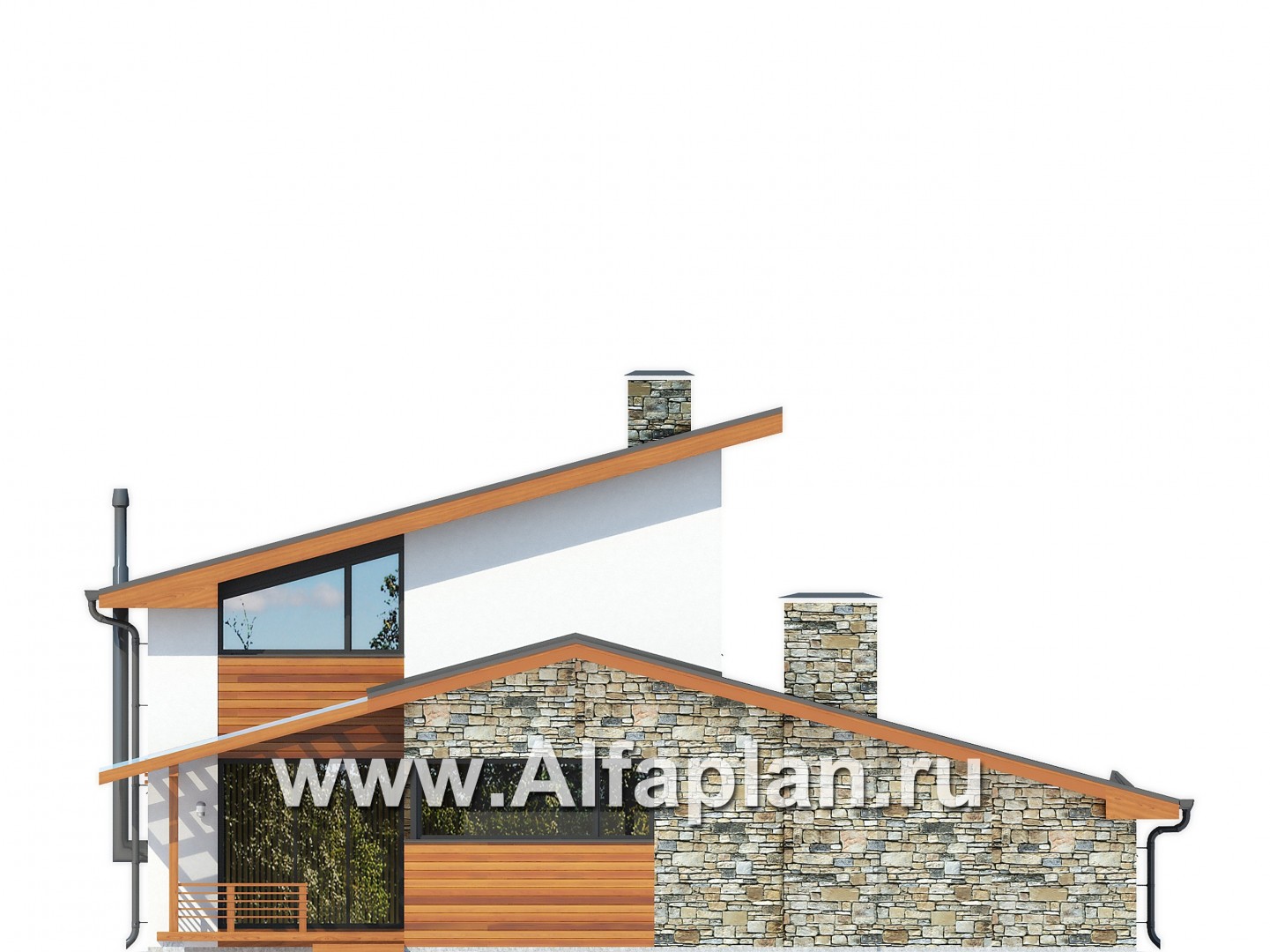 Проекты домов Альфаплан - Современный дом с односкатной кровлей - изображение фасада №4