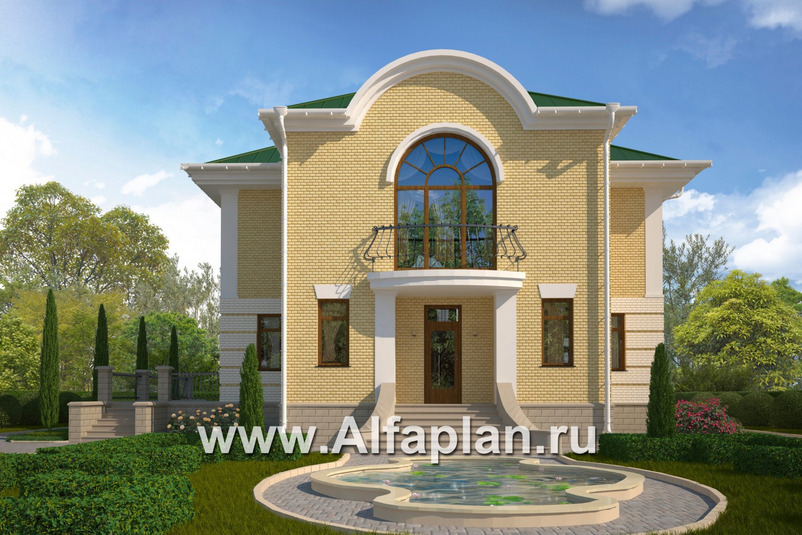 Проекты домов Альфаплан - Респектабельный коттедж с бассейном и террасой - основное изображение