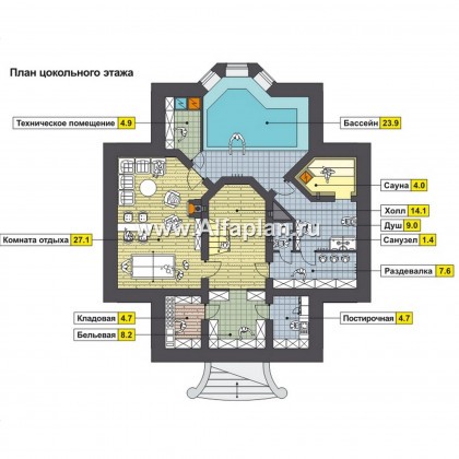 Проекты домов Альфаплан - Респектабельный коттедж с бассейном и террасой - превью плана проекта №1
