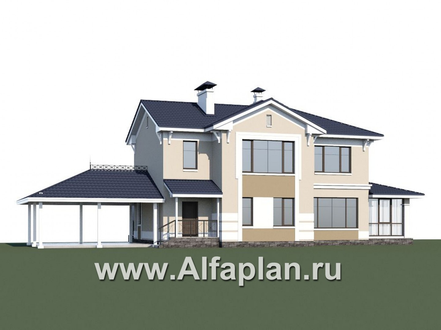 Проекты домов Альфаплан - «Патриций» - коттедж с большой верандой и террасой - дополнительное изображение №1
