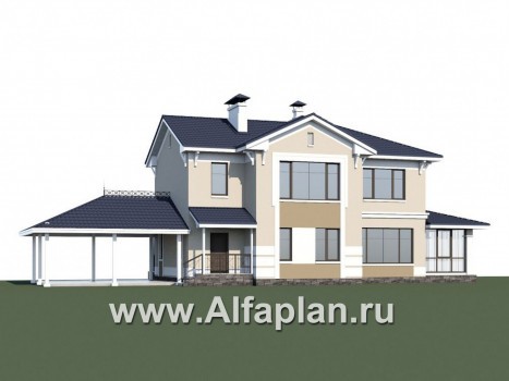 Проекты домов Альфаплан - «Патриций» - коттедж с большой верандой и террасой - превью дополнительного изображения №1