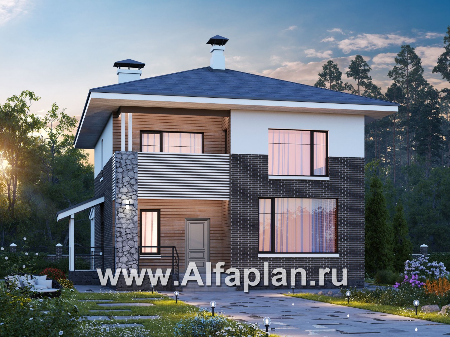 Проекты домов Альфаплан - «Сектор счастья» - стильный и компактный дом для большой семьи - основное изображение