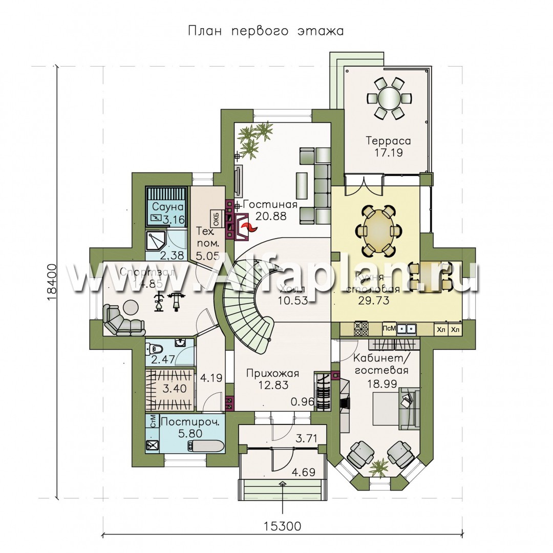 Проекты домов Альфаплан - «Воронцов»- респектабельный коттедж с комфортной планировкой - план проекта №1