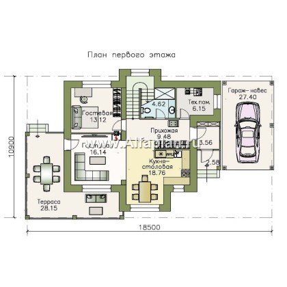 Проекты домов Альфаплан - 792В - «Стимул» - проект стильного двухэтажного дома с гаражом-навесом - превью плана проекта №1
