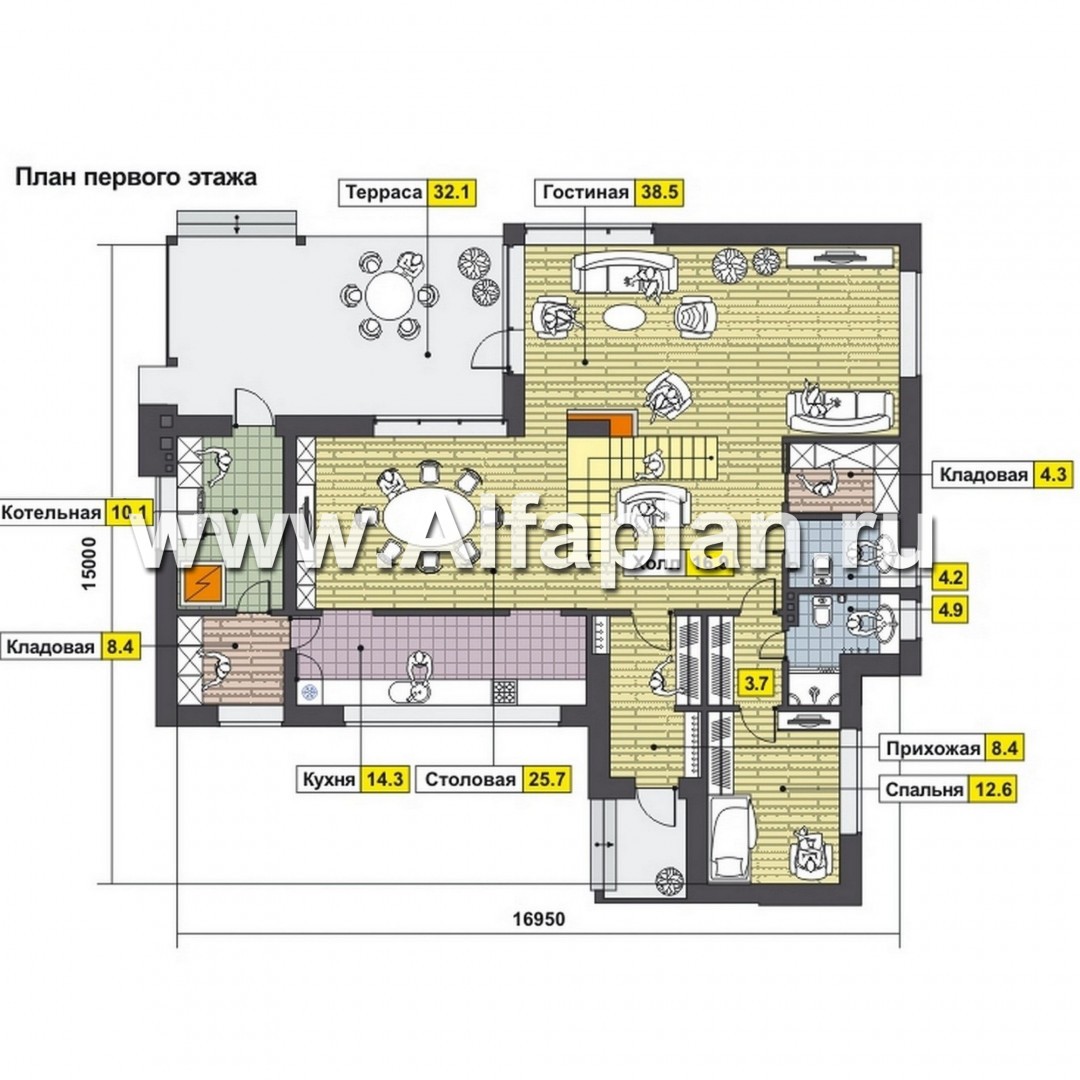 Проекты домов Альфаплан - Оригинальный коттедж с односкатной кровлей - план проекта №1