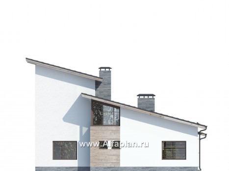 Проекты домов Альфаплан - Оригинальный коттедж с односкатной кровлей - превью фасада №2