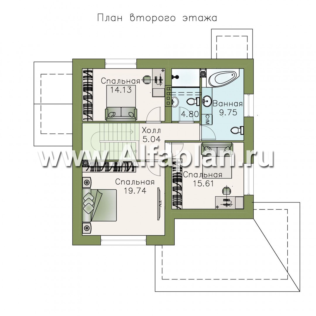 Проекты домов Альфаплан - «Галант» - небольшой мансардный дом с удобной верандой - план проекта №2