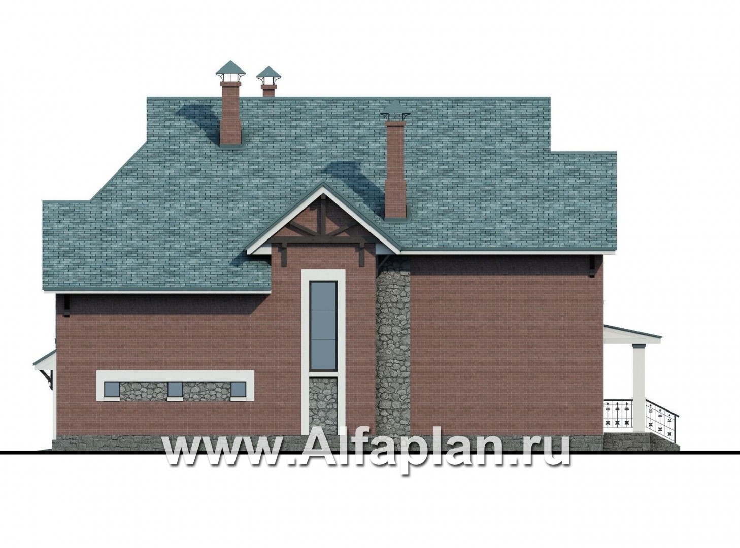 Проекты домов Альфаплан - «Кленовый лист»- комфортный дом с гаражом и бильярдной - изображение фасада №2