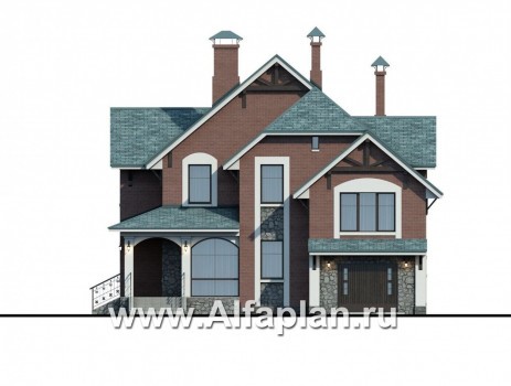 Проекты домов Альфаплан - «Кленовый лист»- комфортный дом с гаражом и бильярдной - превью фасада №1