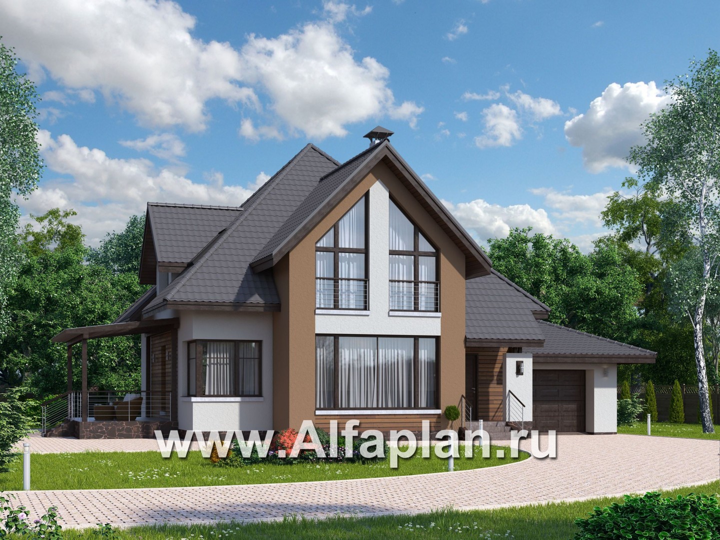 Проекты домов Альфаплан - «Гемма»  - современный мансардный дом - основное изображение