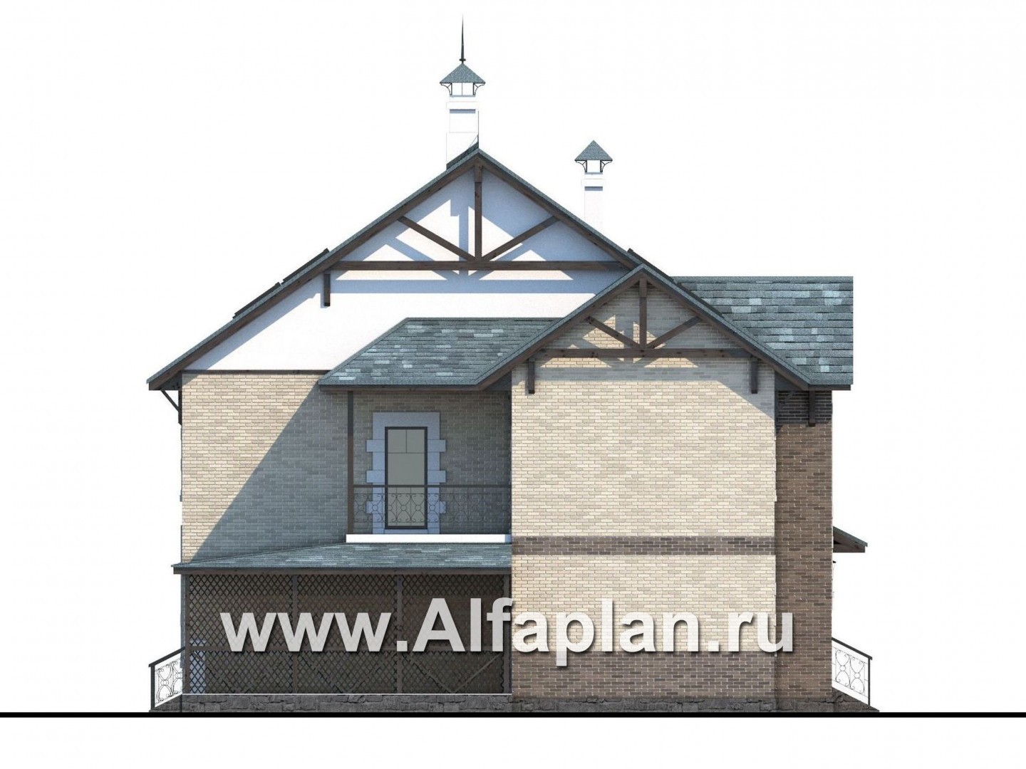 Проекты домов Альфаплан - «Северная регата» - коттедж с большой террасой и кинозалом - изображение фасада №3