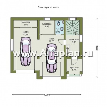 Проекты домов Альфаплан - Гостевой дом с гаражом на две машины - превью плана проекта №1
