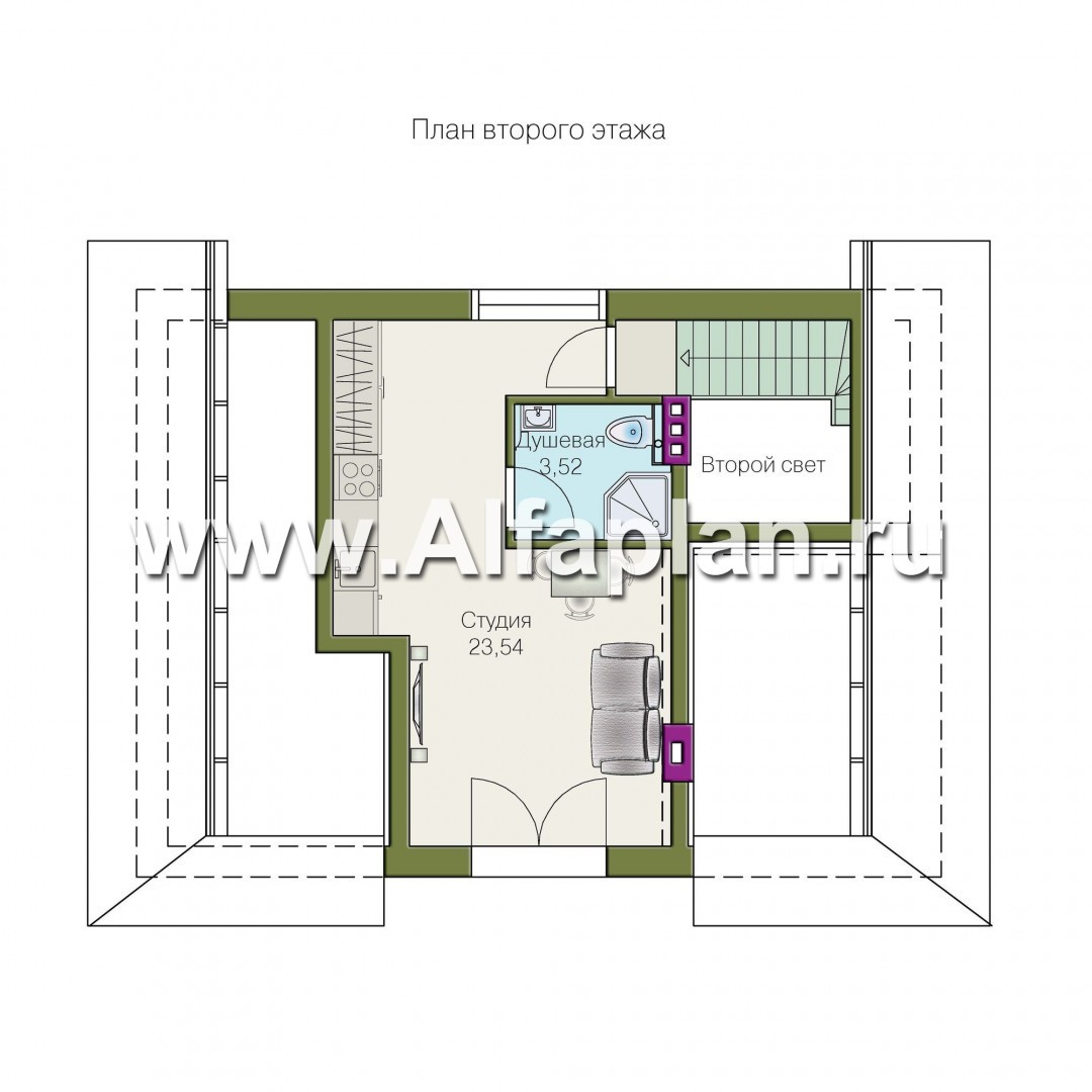 Проекты домов Альфаплан - Проект бани с террасой и студией в мансарде - изображение плана проекта №2