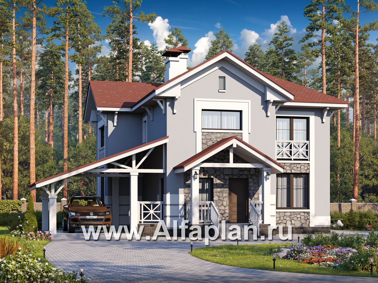 Проекты домов Альфаплан - «Линия жизни» - удобный дом для небольшой семьи - основное изображение