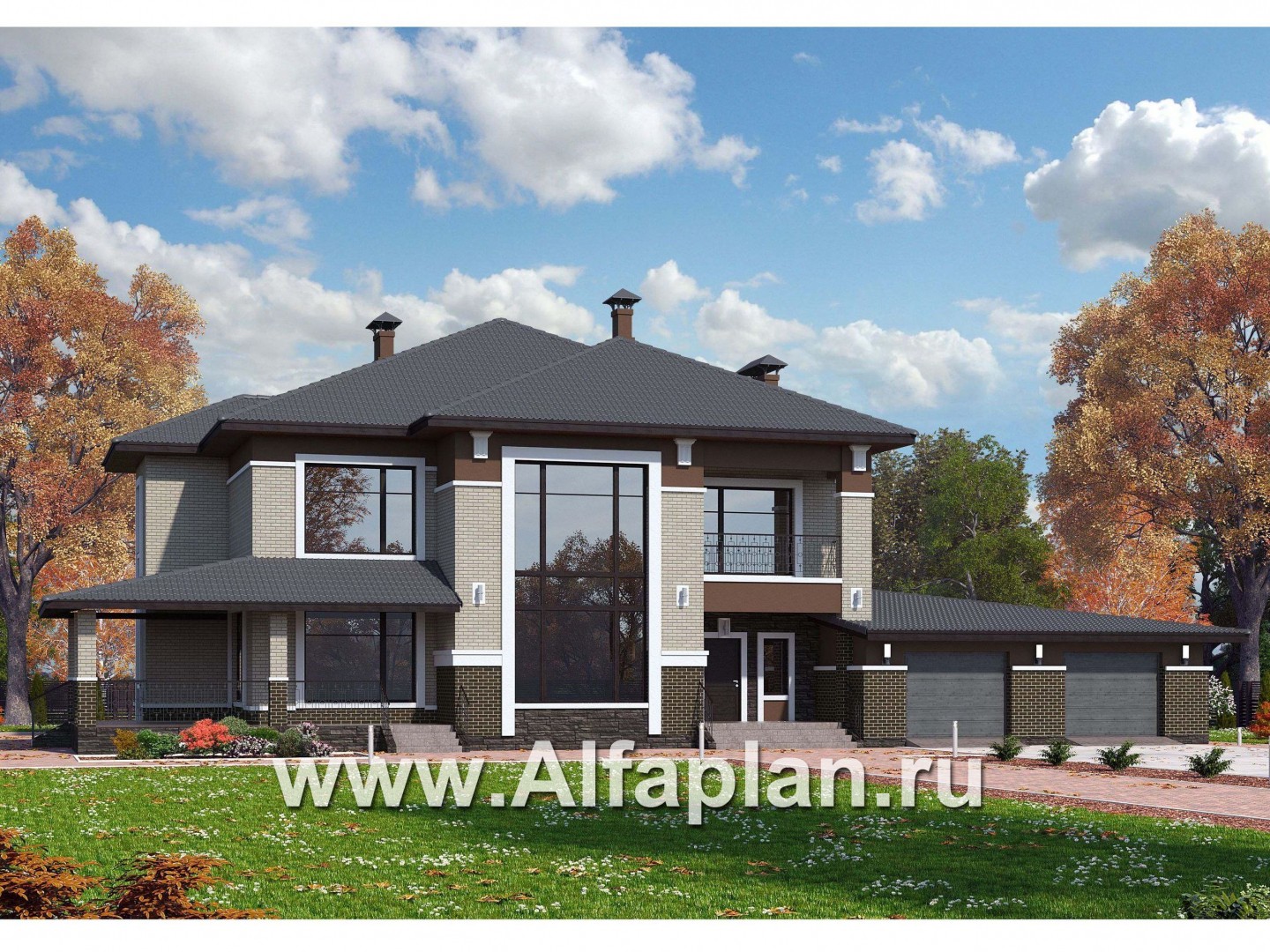 Проекты домов Альфаплан - «Тибр» — респектабельный двухэтажный особняк с гаражом - основное изображение