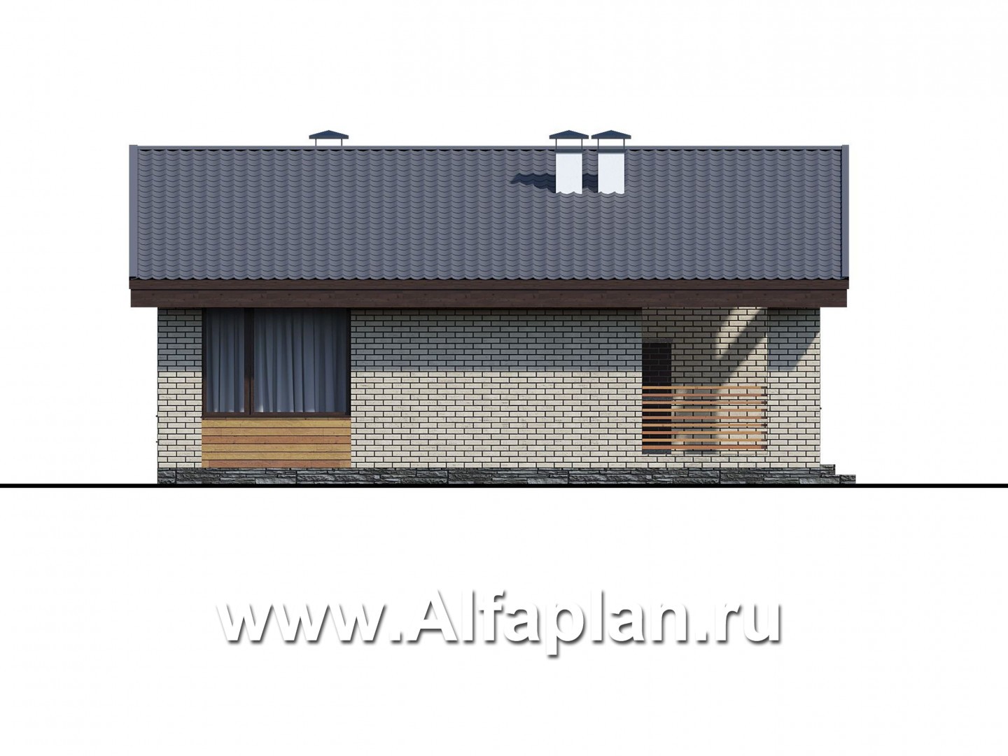 Проекты домов Альфаплан - «Бета» - проект одноэтажного дома с террасой со стороны входа - изображение фасада №3
