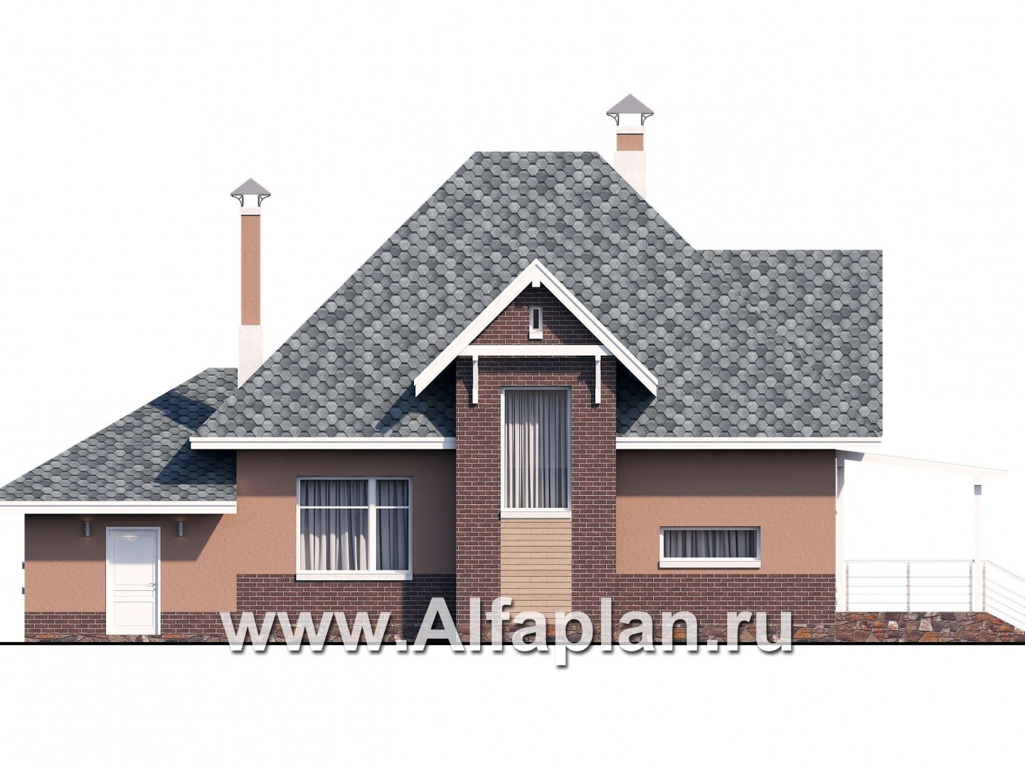 Проекты домов Альфаплан - «Домик в Коломне» - уютный дом с мансардой и гаражом - изображение фасада №4