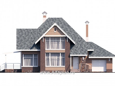 Проекты домов Альфаплан - «Домик в Коломне» - уютный дом с мансардой и гаражом - превью фасада №1