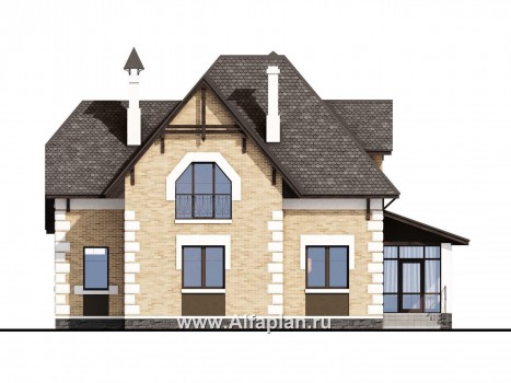 Проекты домов Альфаплан - «Клио» - классический коттедж с красивым эркером - превью фасада №4