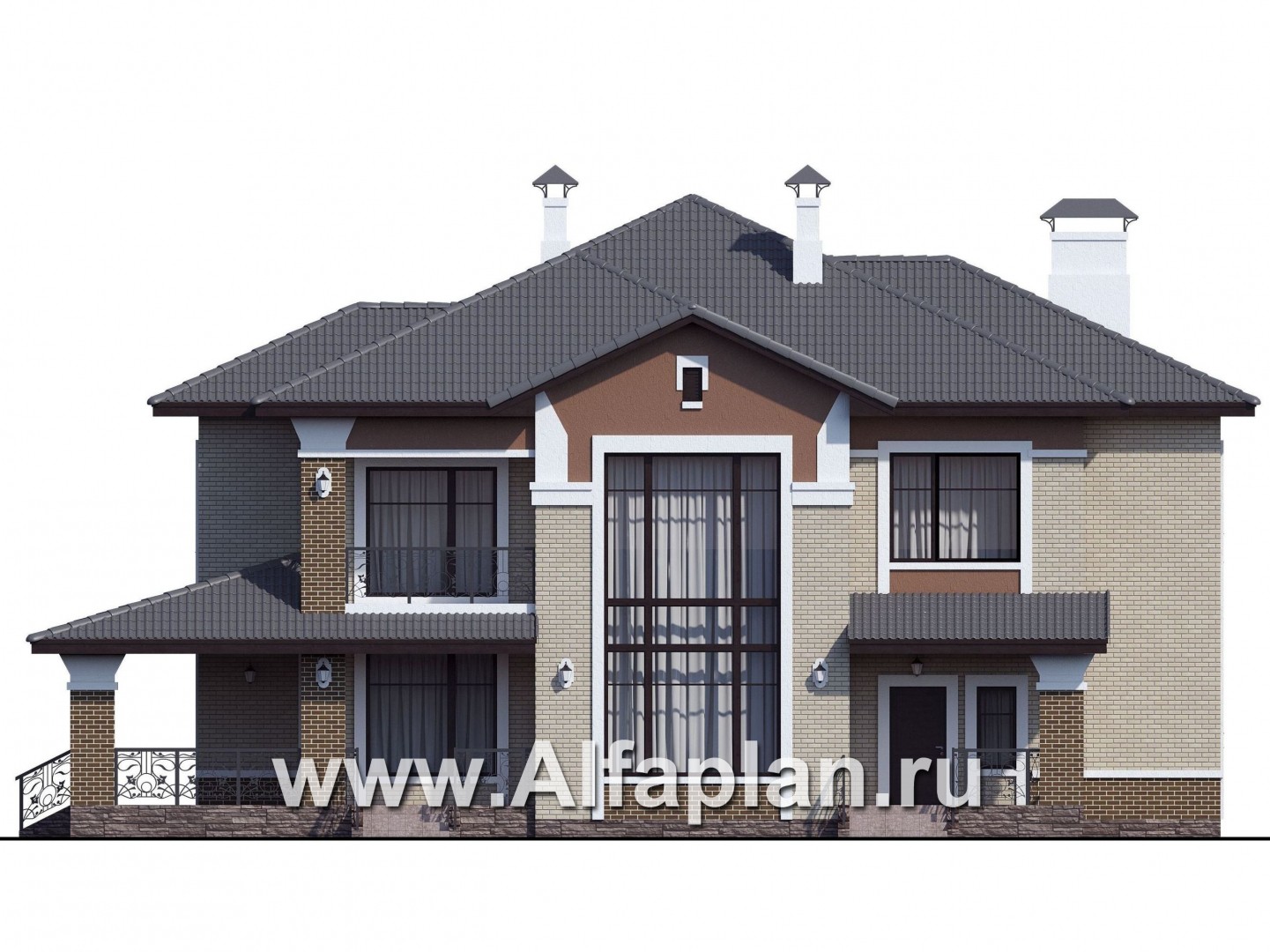 Проекты домов Альфаплан - «Арно» - классический особняк с двусветной столовой - изображение фасада №1