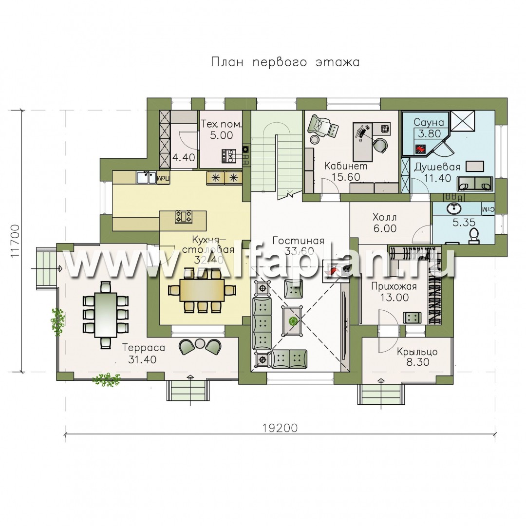 Проекты домов Альфаплан - «Арно» - классический особняк с двусветной столовой - изображение плана проекта №1