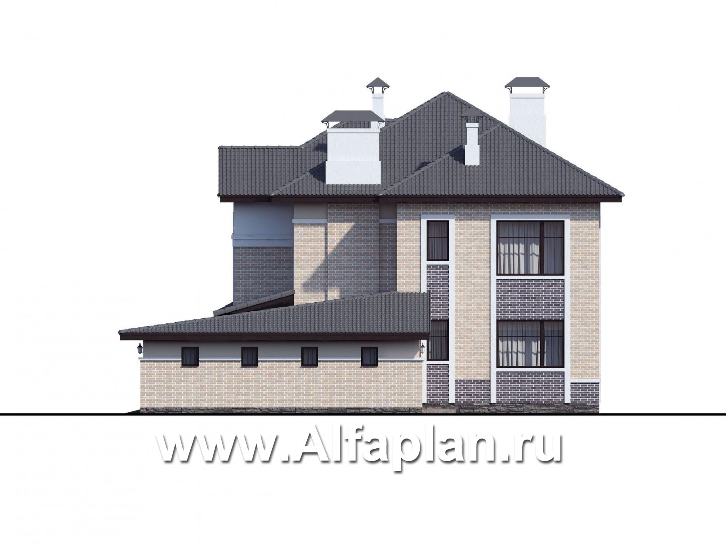 Проекты домов Альфаплан - «Арно» - проект двухэтажного дома,  с двусветной гостиной, с террасой, с гаражом на 2 авто - изображение фасада №2
