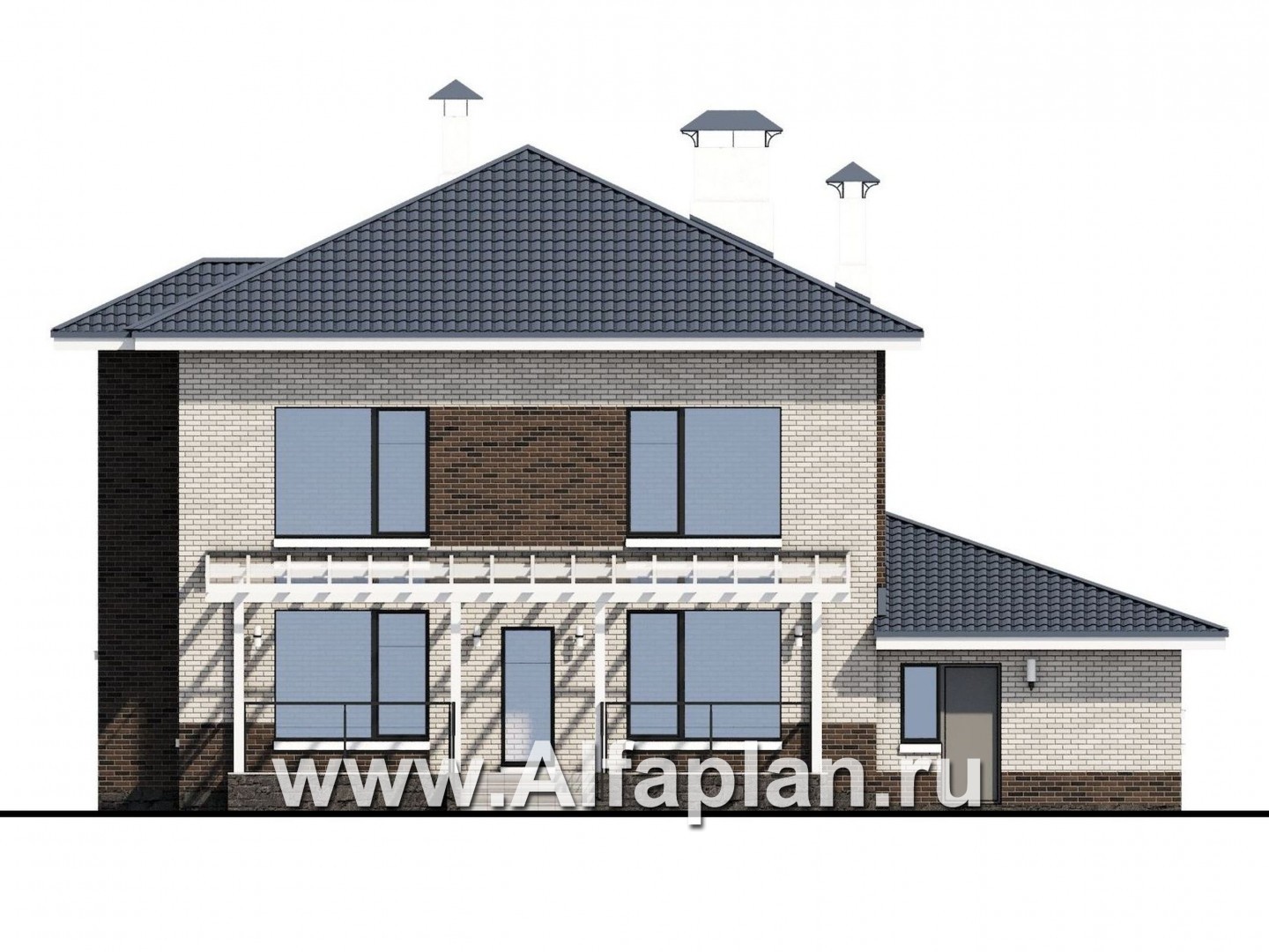Проекты домов Альфаплан - «Вязьма» - удобный коттедж с двусветной гостиной и гаражом - изображение фасада №4