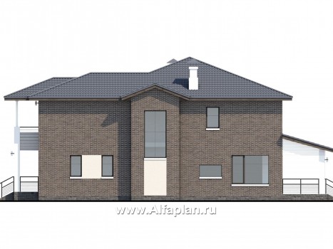 Проекты домов Альфаплан - «Новый поворот» - комфортный двухэтажный дом с гаражом - превью фасада №2