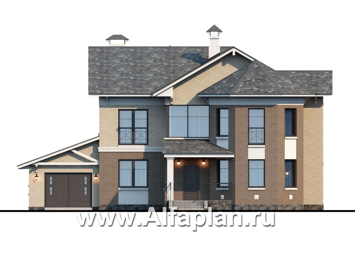 Проекты домов Альфаплан - «Clever» - классический коттедж с гаражом и террасой - изображение фасада №1
