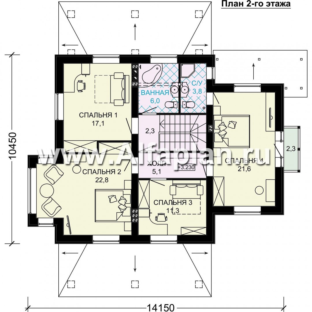 Проекты домов Альфаплан - Двухэтажный особняк с цокольным этажом - изображение плана проекта №3