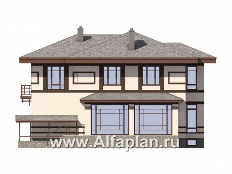 Проекты домов Альфаплан - Двухэтажный особняк с цокольным этажом - превью фасада №3