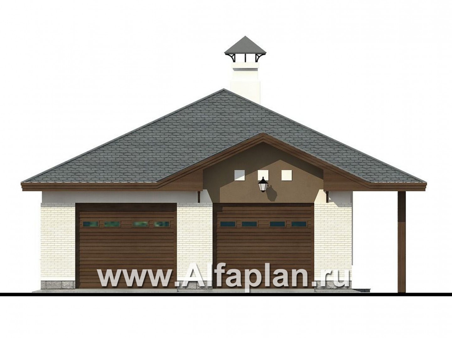 Проекты домов Альфаплан - Гараж на две машины с небольшим навесом - изображение фасада №1